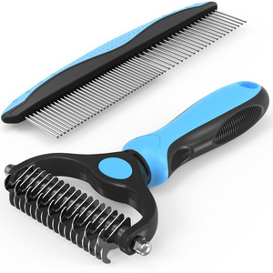 Pet Hair Removal Grooming Slicker Wide Brush Double Sided Shedding Dematting Undercoat Rake Comb for Dog Cat