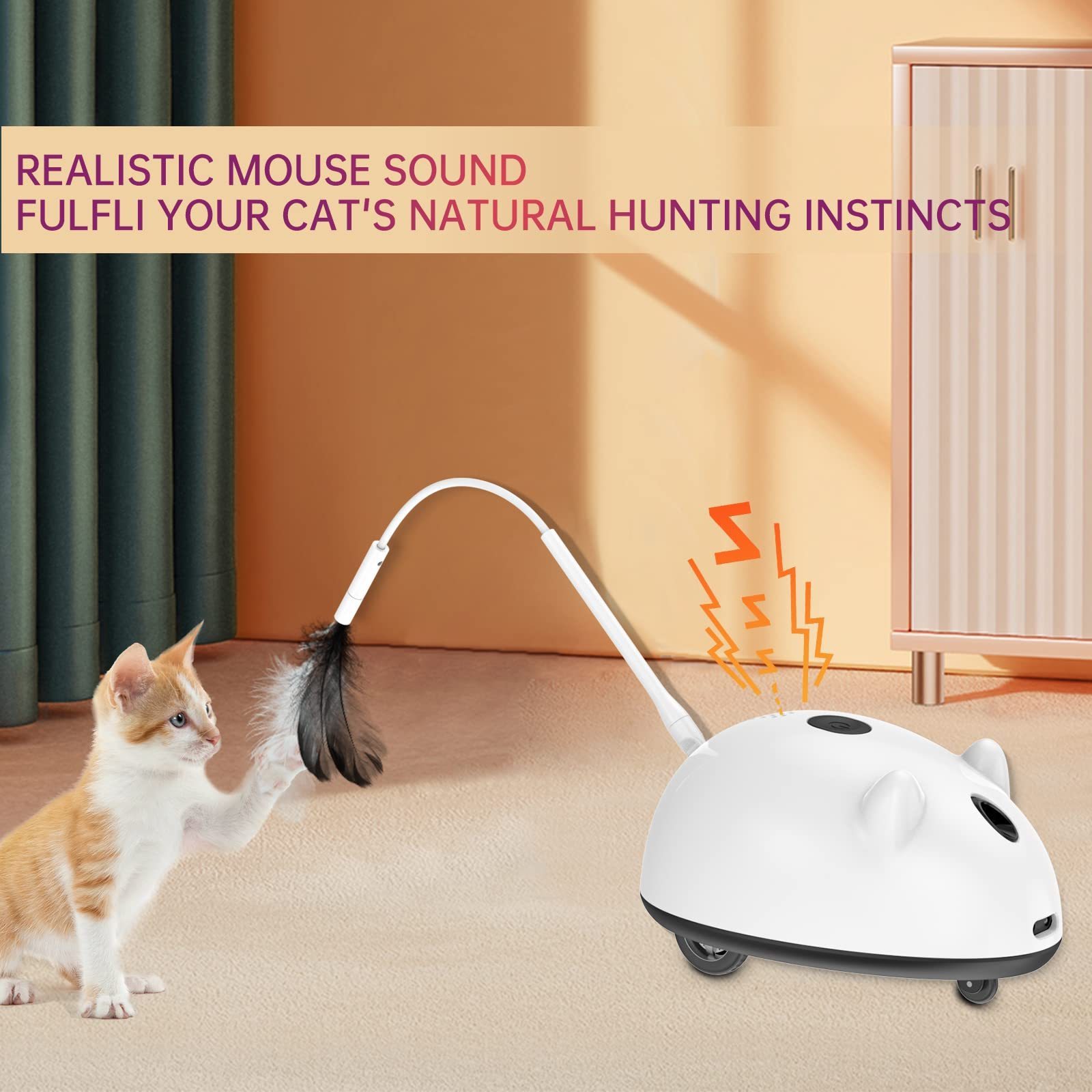 Unipopaw Indoor Interactive Electronic Auto On Off USB Rechargeable Moving Exercise Laser Feather Cat Mouse Toy