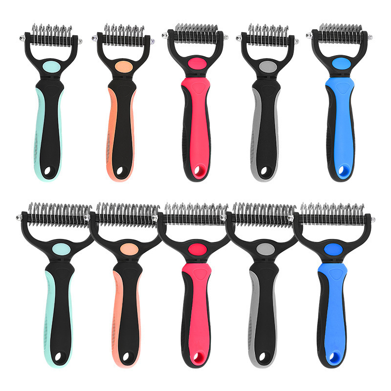 Pet Hair Removal Grooming Slicker Wide Brush Double Sided Shedding Dematting Undercoat Rake Comb for Dog Cat