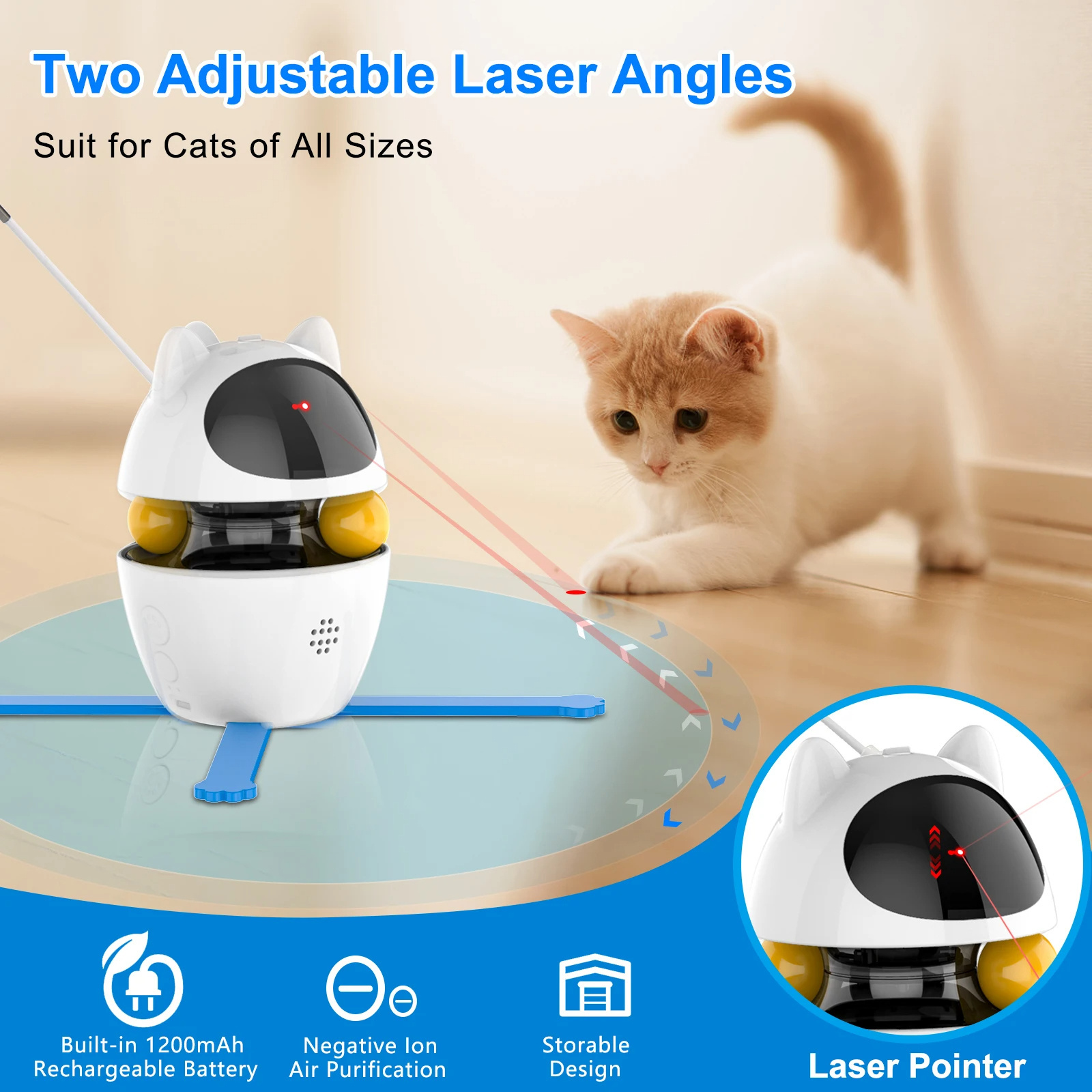 Unipopaw 4-in-1 Smart Electric Laser Interactive Automatic Feather Stick USB Charging Funny Robot Ball Wand Cat Teaser Toy