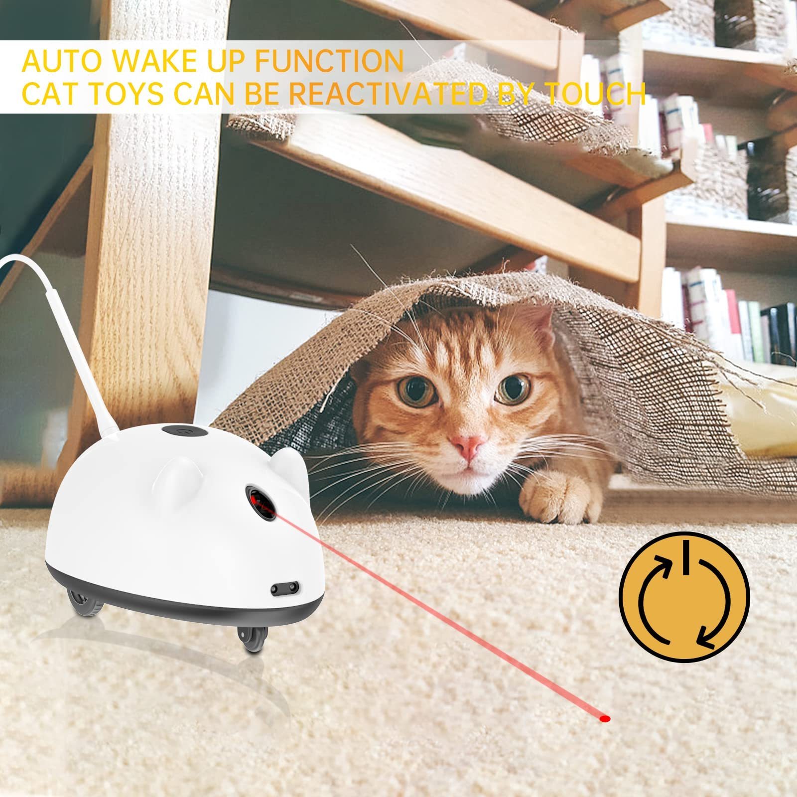 Unipopaw Indoor Interactive Electronic Auto On Off USB Rechargeable Moving Exercise Laser Feather Cat Mouse Toy