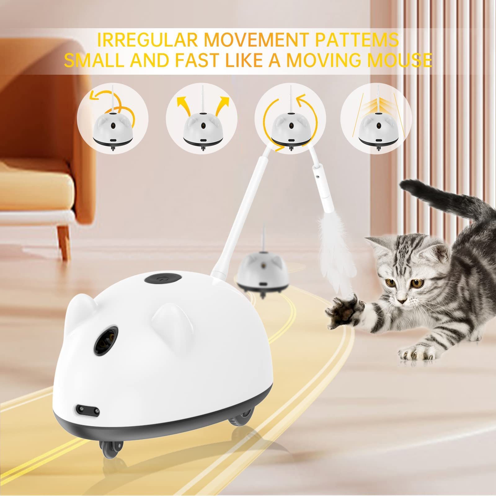 Unipopaw Indoor Interactive Electronic Auto On Off USB Rechargeable Moving Exercise Laser Feather Cat Mouse Toy