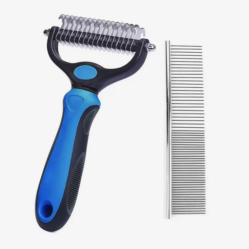 Pet Hair Removal Grooming Slicker Wide Brush Double Sided Shedding Dematting Undercoat Rake Comb for Dog Cat