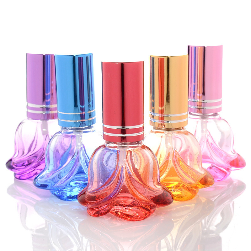 Wholesale Fancy Rose Flower Shaped Gradient Color 6mL Glass Perfume Spray Bottle