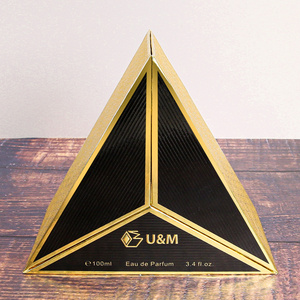 Pyramid Shape Hot Stamping Gold Cardboard Luxury Empty Round Perfume Packaging Box Set with Bottle Design