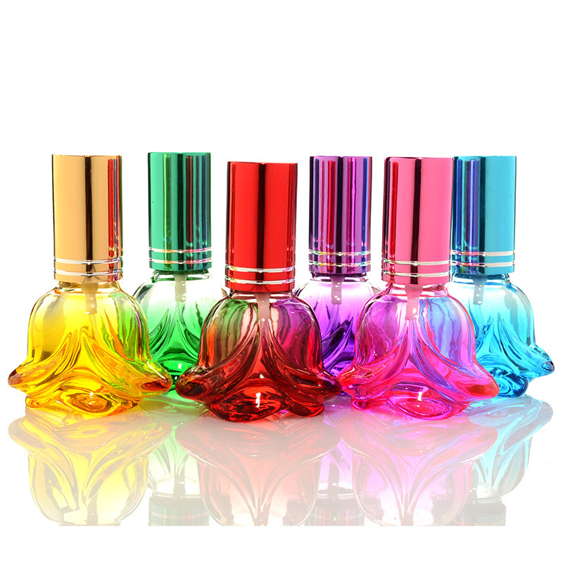 Wholesale Fancy Rose Flower Shaped Gradient Color 6mL Glass Perfume Spray Bottle