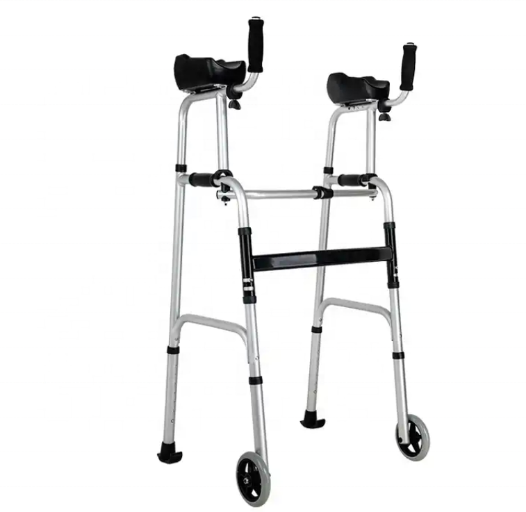 Medical Red Color Helping Climb Stair Folding Walker Walking Frame for Elderly and Disabled