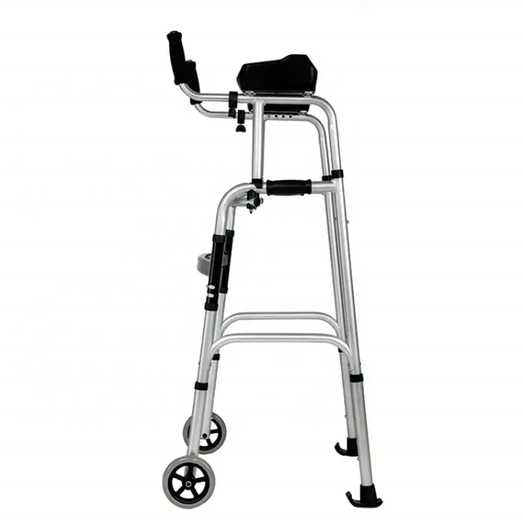 Medical Red Color Helping Climb Stair Folding Walker Walking Frame for Elderly and Disabled