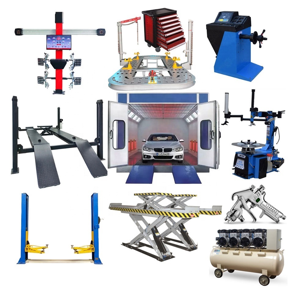 Full set car workshop equipment spray booth car frame machine wheel alignment machine tire changers and wheel balancer