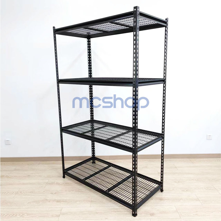 Customized boltless angle steel rack Z-beam shelving unit with mesh shelf