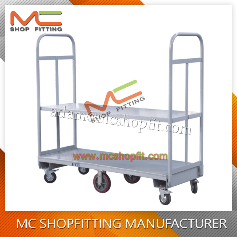 Warehouse Steel U Boat Flat Trolley with Metal Platform with two handle