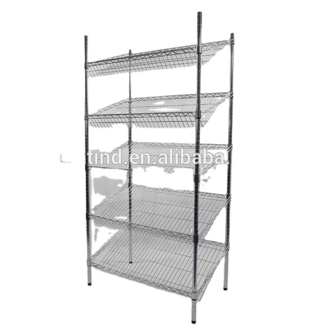 Customized wire market basket shelf stand with wheels stacking fruit vegetable metal cage