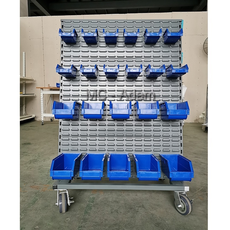 Movable tool shelf rack plastic bin rack tool storage shelving with castors