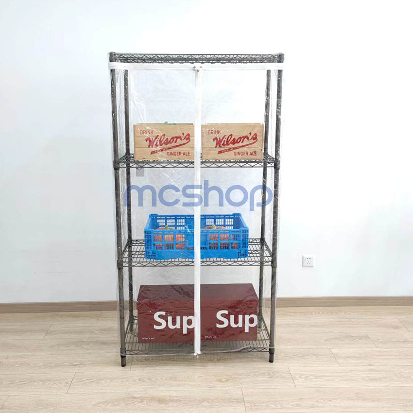 Customized household PVC dust proof wire shelving rack with dust cover