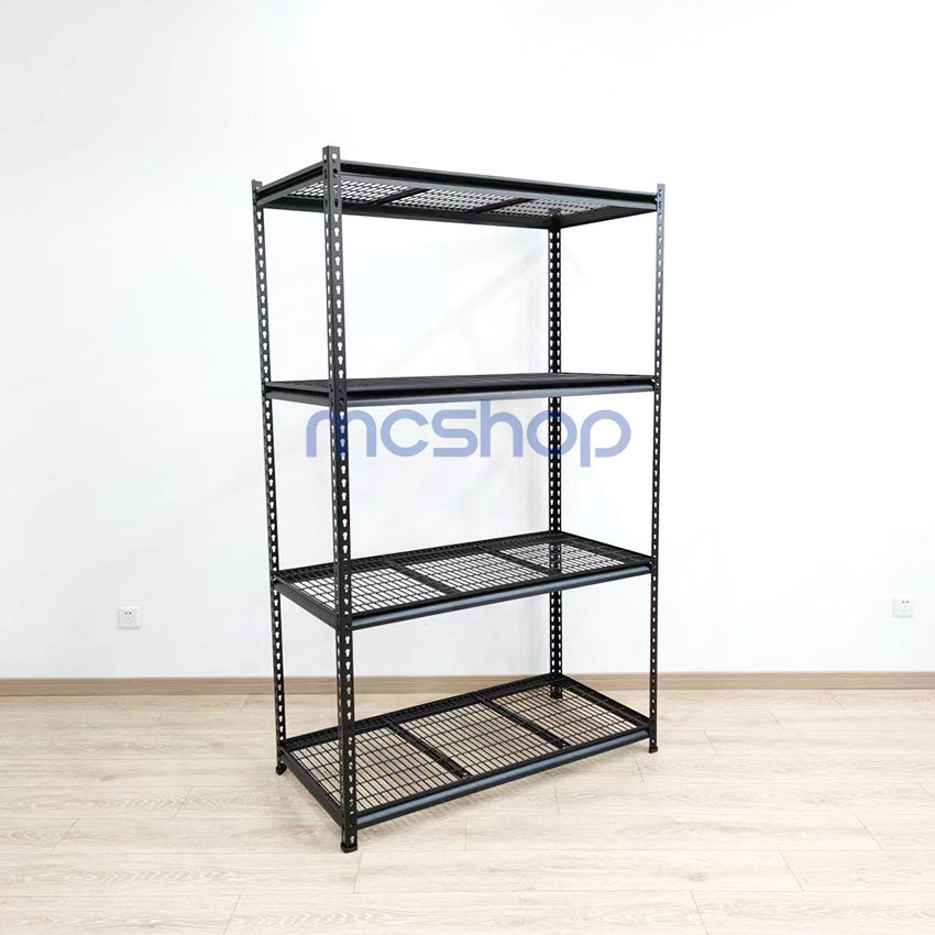 Customized boltless angle steel rack Z-beam shelving unit with mesh shelf