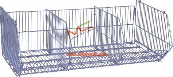 Movable Tilted Basket Shelf/warehouse cage shelf/Stackable wire baskets with wheels