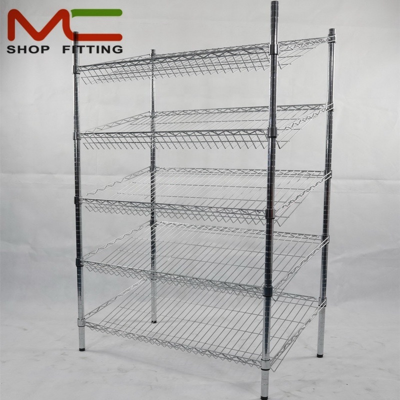 NSF 4 Wheels Chrome Plated Supermarket Wire Rack, Storage Wire Shelving