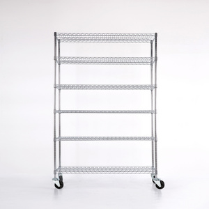 NSF 4 Wheels Chrome Plated Supermarket Wire Rack, Storage Wire Shelving