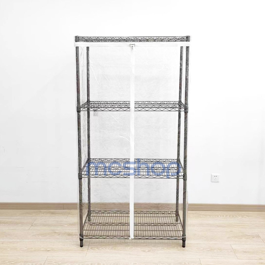 Customized household PVC dust proof wire shelving rack with dust cover