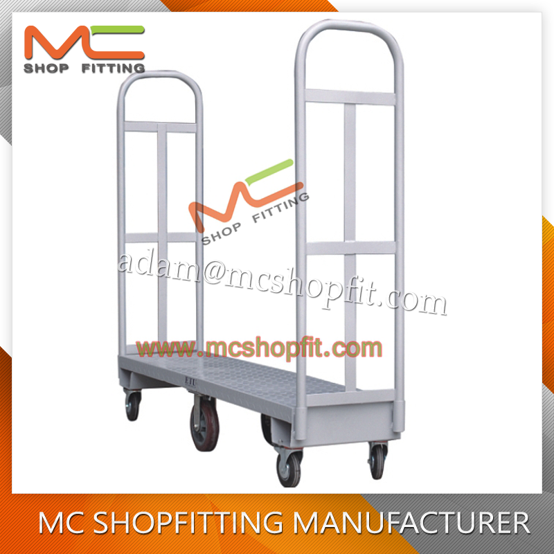 Warehouse Steel U Boat Flat Trolley with Metal Platform with two handle