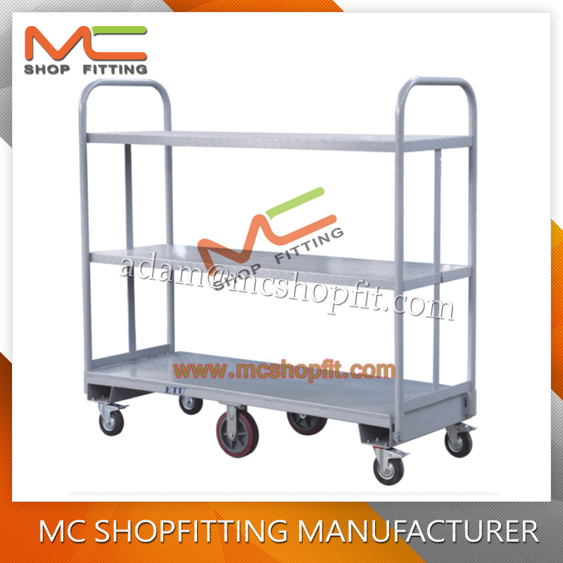 Warehouse Steel U Boat Flat Trolley with Metal Platform with two handle