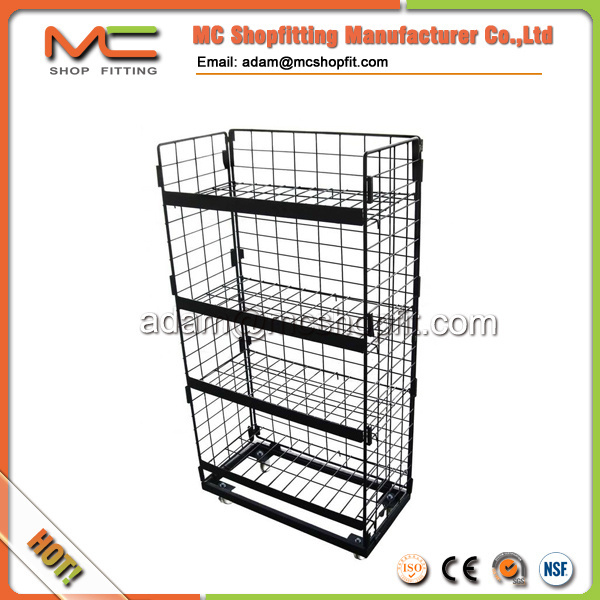 Customized wire market basket shelf stand with wheels stacking fruit vegetable metal cage