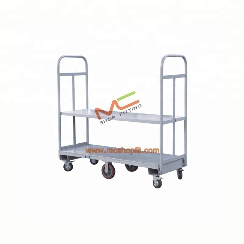 Warehouse Steel U Boat Flat Trolley with Metal Platform with two handle