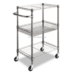 Customized wire market basket shelf stand with wheels stacking fruit vegetable metal cage