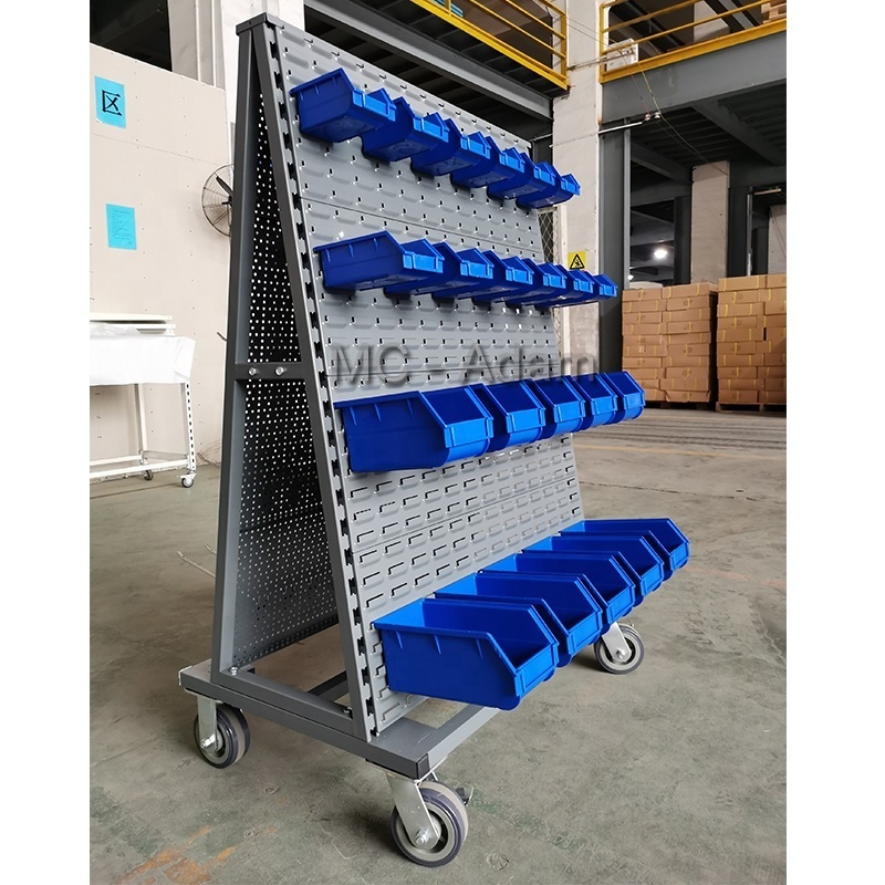 Movable tool shelf rack plastic bin rack tool storage shelving with castors