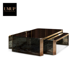 modern design stainless steel living room furniture luxury black glass top gold square coffee table