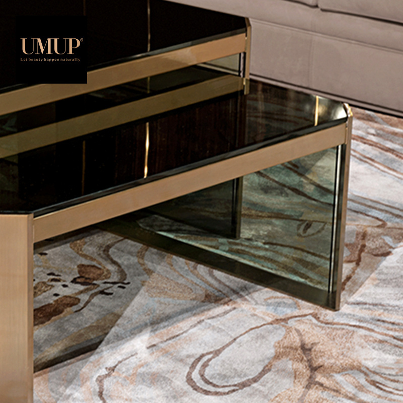 modern design stainless steel living room furniture luxury black glass top gold square coffee table