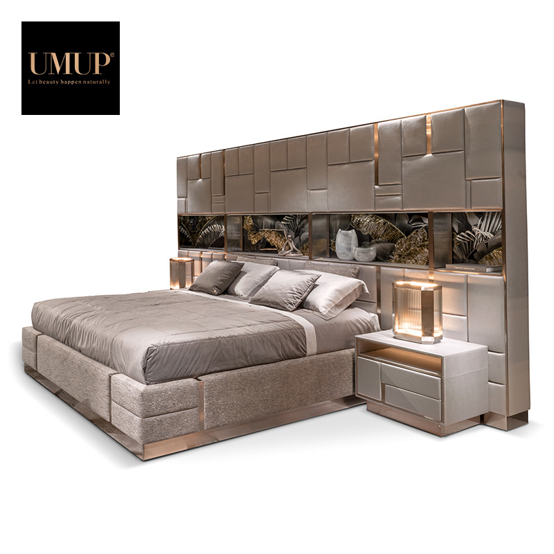 180*200 fabric king size bedroom bed luxury Italian design bedroom furniture modern style bookcase headboard bed