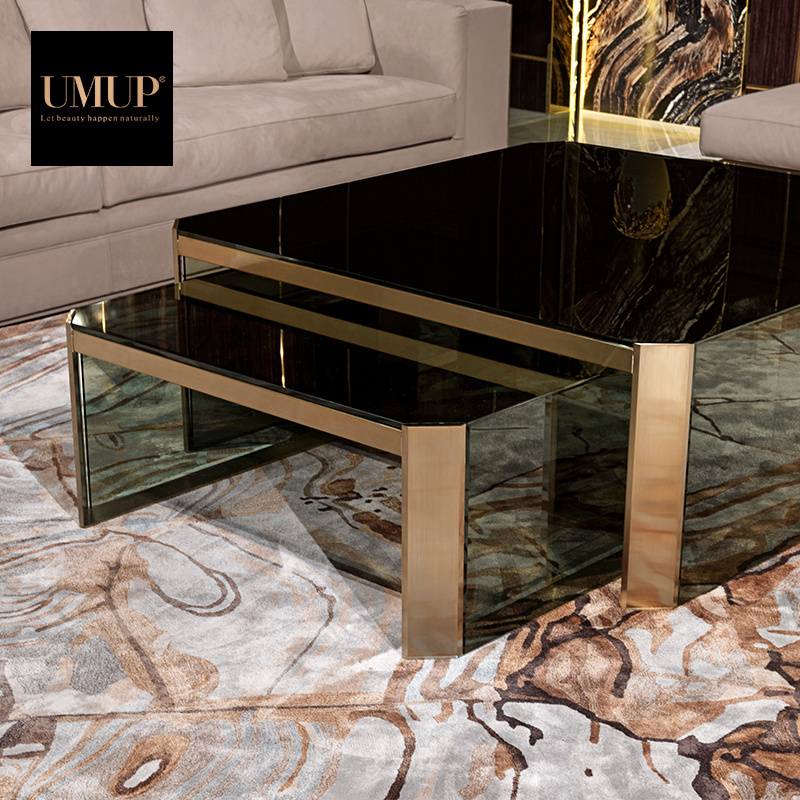 modern design stainless steel living room furniture luxury black glass top gold square coffee table