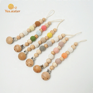 Safety Strap Crochet Bulk Wooden Beads Clip Toddler Dummies Baby Pacifier Chain