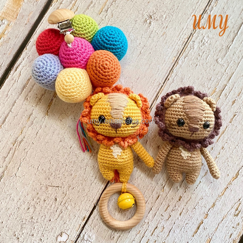 Amigurumi Crochet Pram Dolls Baby Stroller Hanging Rattle Teething Car Seat Toys Handmade Stuffed Animals For Infants Baby Gym