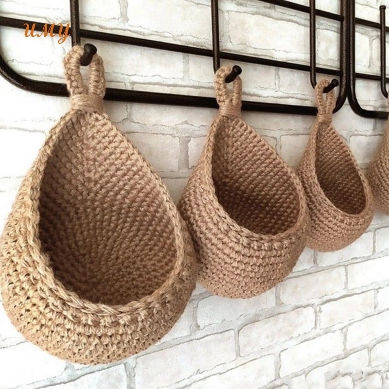 Wall Basket Decor Cotton Robe Crochet Hanging Flower Fruit Basket And Knitting Accessories Storage Bag For Home