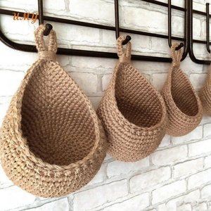 Wall Basket Decor Cotton Robe Crochet Hanging Flower Fruit Basket And Knitting Accessories Storage Bag For Home