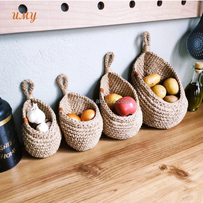 Wall Basket Decor Cotton Robe Crochet Hanging Flower Fruit Basket And Knitting Accessories Storage Bag For Home