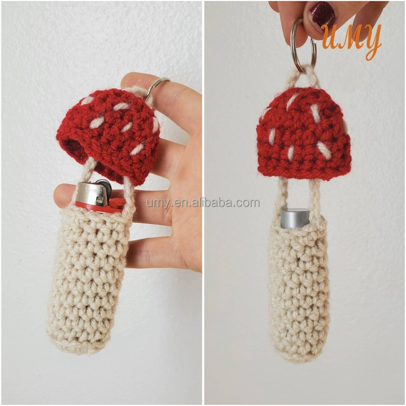 Custom Logo Lighter Case Cover Chapstick Crochet Lip Balm Holder Keyring Pouch Chain Bag Lipstick Case