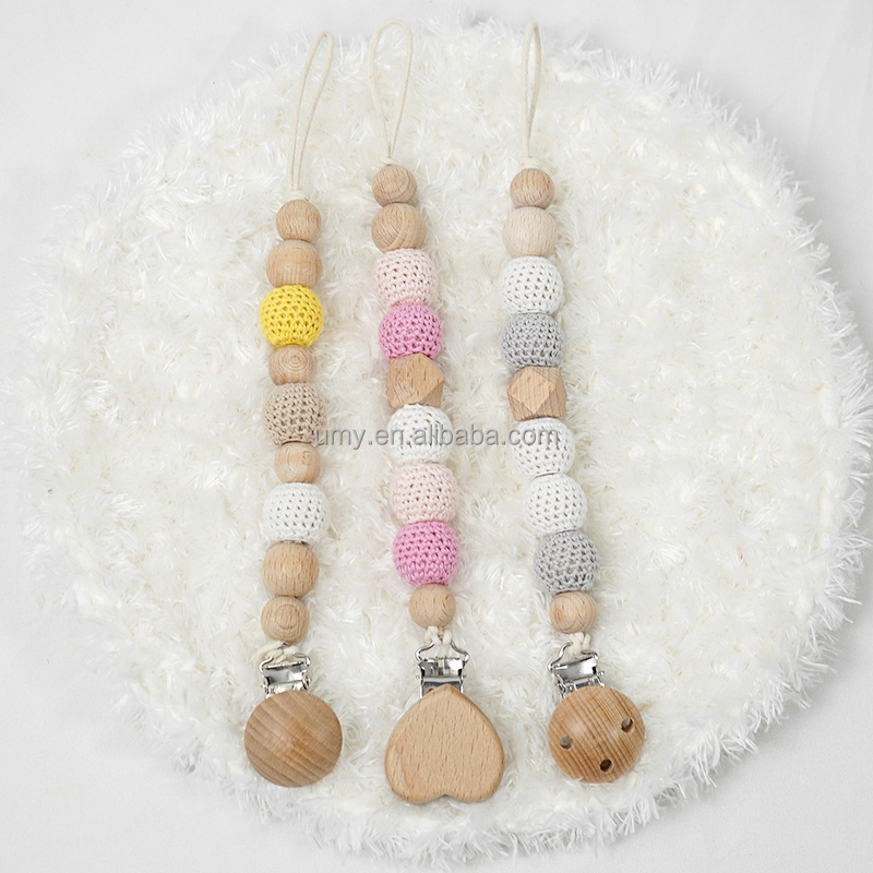 Safety Strap Crochet Bulk Wooden Beads Clip Toddler Dummies Baby Pacifier Chain