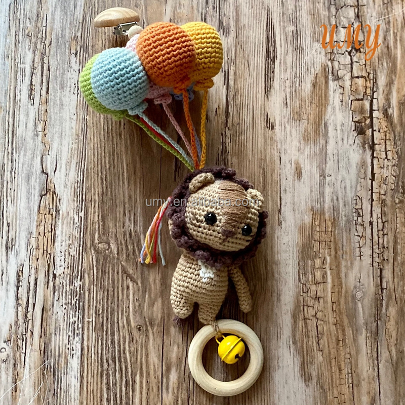 Amigurumi Crochet Pram Dolls Baby Stroller Hanging Rattle Teething Car Seat Toys Handmade Stuffed Animals For Infants Baby Gym