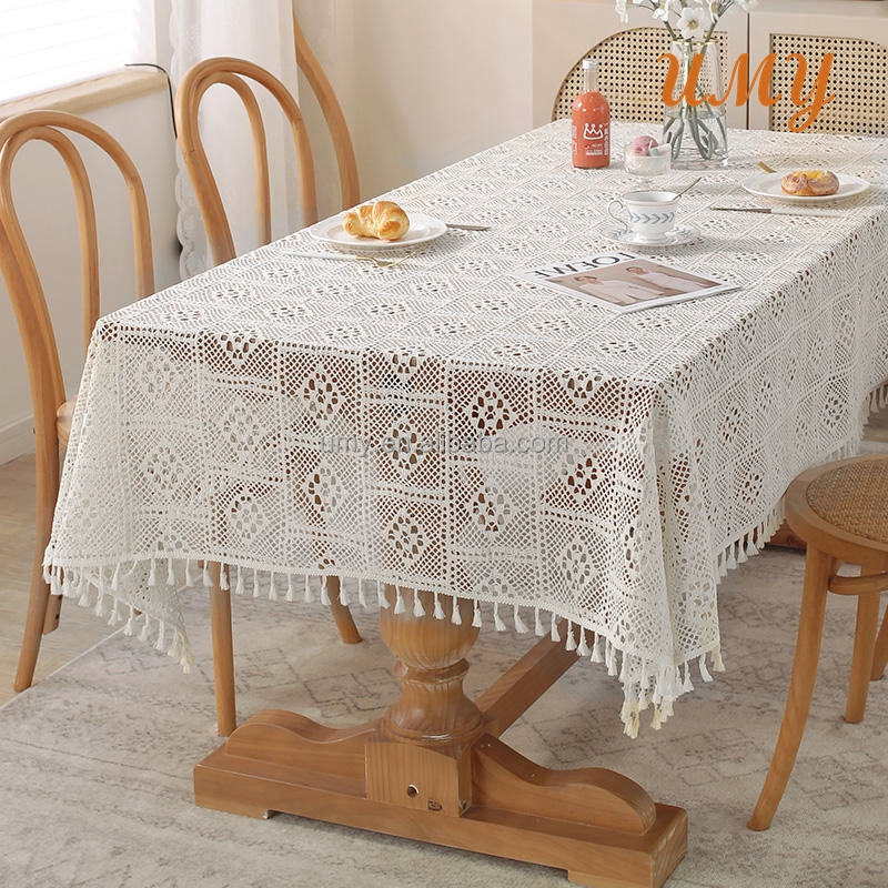 White Elegant Table Tablecloths Overlay Cover Custom Square Rectangular Crochet Table Cloth Crocheted For Wedding