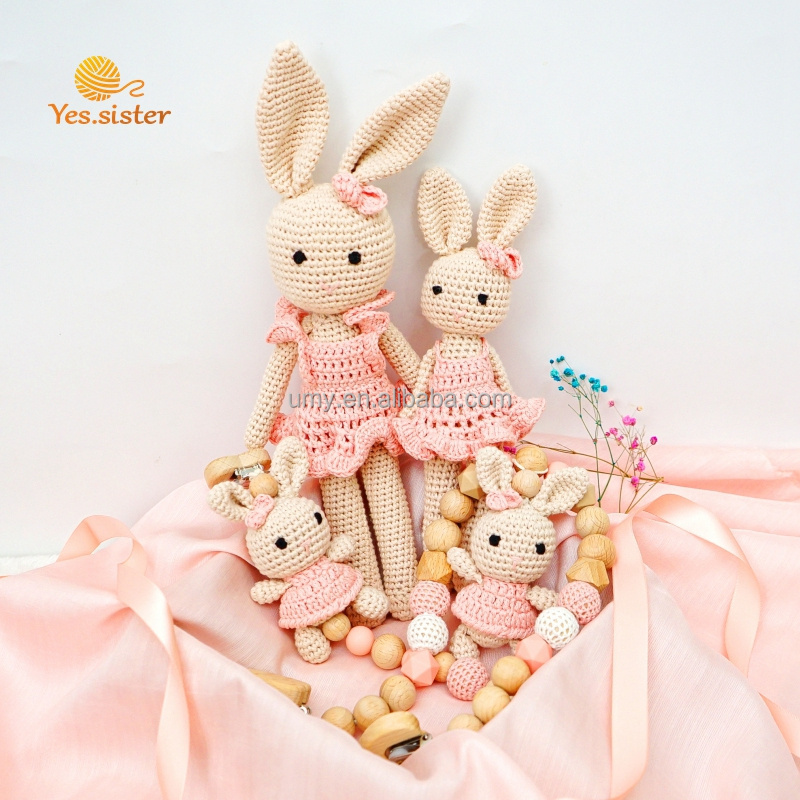 Bunny Crochet Rabbit Baby Gift set Silicone Pram Clips Garland Baby Stroller Toys