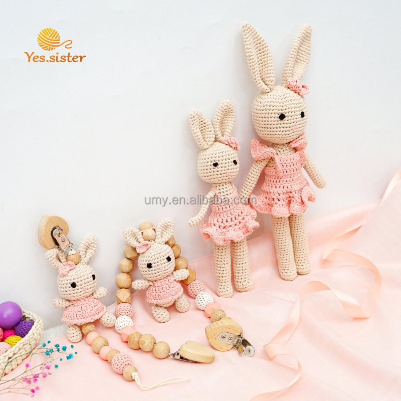 Bunny Crochet Rabbit Baby Gift set Silicone Pram Clips Garland Baby Stroller Toys