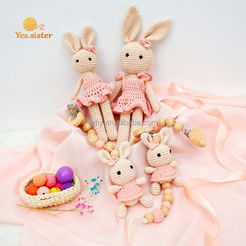 Bunny Crochet Rabbit Baby Gift set Silicone Pram Clips Garland Baby Stroller Toys