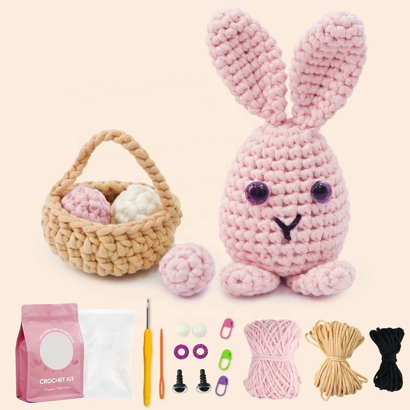 Knitting Starter Diy Complete Sewing Children Craft Amigurumi Easter Rabbit Crochet Bunny Plush Beginner Crochet Kit For Kids