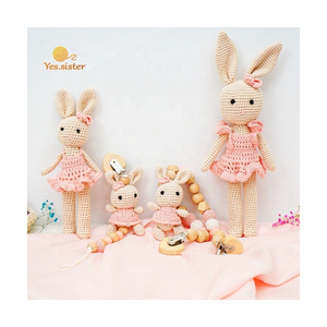 Bunny Crochet Rabbit Baby Gift set Silicone Pram Clips Garland Baby Stroller Toys