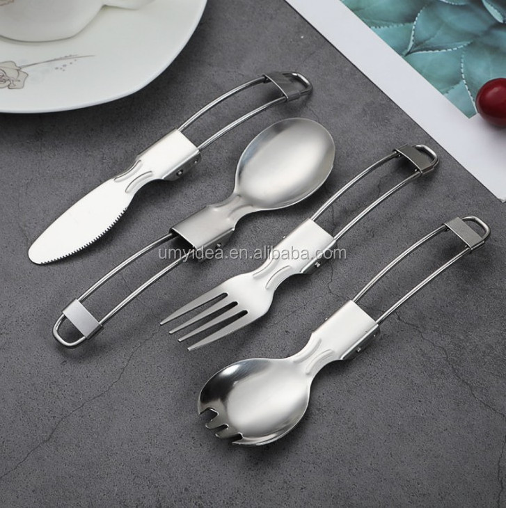 2020 NEW Hiking Camping Cutlery Foldable Spoon Stainless Steel Fork Traveller Spork Knife,travel cutlery set stainless steel