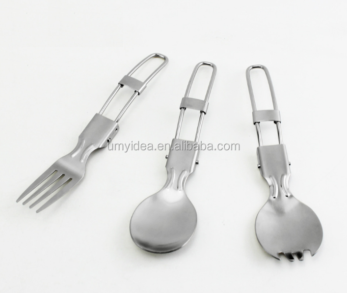 2020 NEW Hiking Camping Cutlery Foldable Spoon Stainless Steel Fork Traveller Spork Knife,travel cutlery set stainless steel