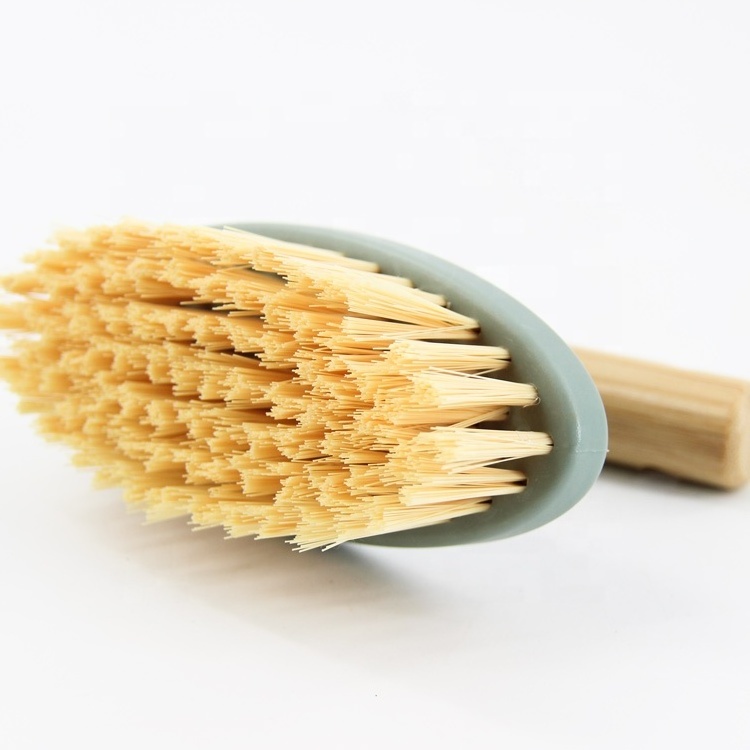 Ergonomic Design Iron Shape All Purpose Brush Carpet Cleaning Bathroom Sinks  Bathtub Brush with Bamboo Handel